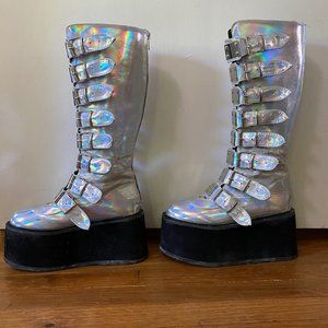 Demonia Damned 318 Silver Hologram Platform Boots-Women's size 7.5